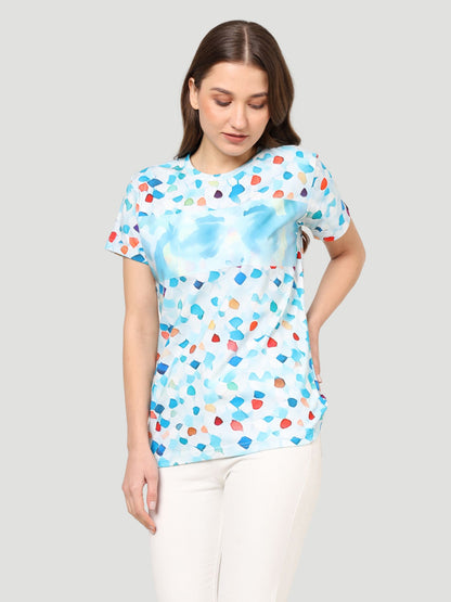 Indusvale Women's Blue Graphic Print Half Sleeves Regular Fit T-Shirt